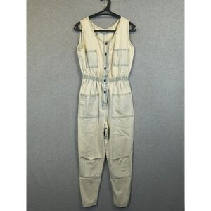 Vintage Ideas Jumpsuit Womens Medium Light Wash Denim Sleeveless Romper Boho 90s